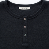 RIBBED L/S HENLEY in black charcoal marl