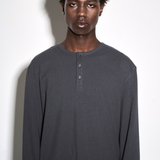 RIBBED L/S HENLEY in dark slate grey