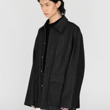 (PRE-ORDER) LIAM Lambskin Leather Collar Field Jacket in Black Japanese Raw Denim