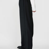 ELIJAH Elastic Waist Relaxed Trouser in Black Wool (Machine Washable)