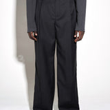 WIDE DOUBLE PLEATED TROUSERS in charcoal melange