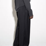 WIDE DOUBLE PLEATED TROUSERS in charcoal melange
