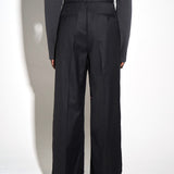 WIDE DOUBLE PLEATED TROUSERS in charcoal melange