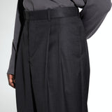 WIDE DOUBLE PLEATED TROUSERS in charcoal melange