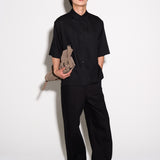 TAILORED HEAVY COTTON TWILL TROUSERS in ash black