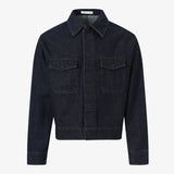 EDGAR Magnetic Closure Crop Denim Jacket in Dark Indigo Turkish Denim