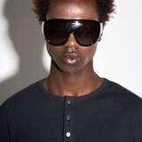 RIBBED L/S HENLEY in black charcoal marl