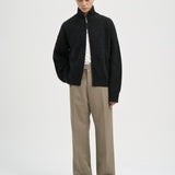 MILES High Neck Cropped Zip Sweater in Black Melange