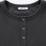 RIBBED L/S HENLEY in dark slate grey