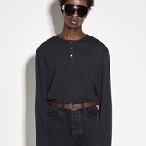RIBBED L/S HENLEY in black charcoal marl