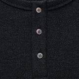 RIBBED L/S HENLEY in black charcoal marl
