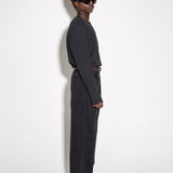 RIBBED L/S HENLEY in black charcoal marl