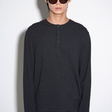 RIBBED L/S HENLEY in black charcoal marl