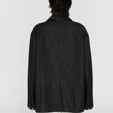 (PRE-ORDER) LIAM Lambskin Leather Collar Field Jacket in Black Japanese Raw Denim