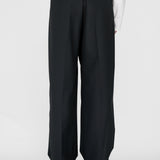 ELIJAH Elastic Waist Relaxed Trouser in Black Wool (Machine Washable)