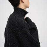 MILES High Neck Cropped Zip Sweater in Black Melange