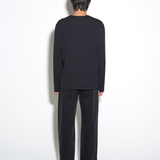 RIBBED L/S HENLEY in black charcoal marl