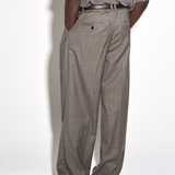 DEEP PLEATED TROUSERS in taupe melange