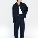 EDGAR Magnetic Closure Crop Denim Jacket in Dark Indigo Turkish Denim
