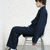 EDGAR Magnetic Closure Crop Denim Jacket in Dark Indigo Turkish Denim
