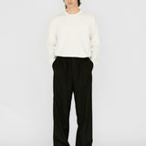 ELIJAH Elastic Waist Relaxed Trouser in Black Wool (Machine Washable)
