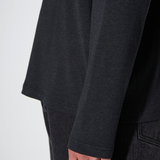 RIBBED L/S HENLEY in black charcoal marl