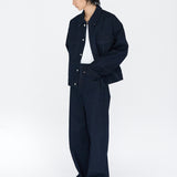 EDGAR Magnetic Closure Crop Denim Jacket in Dark Indigo Turkish Denim