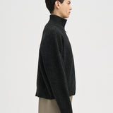 MILES High Neck Cropped Zip Sweater in Black Melange