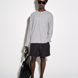 RIBBED L/S HENLEY in grey marl
