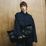 EDGAR Magnetic Closure Crop Denim Jacket in Dark Indigo Turkish Denim