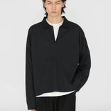 BYRON Boxy L/S Polo in Black Long Staple Cotton