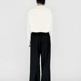 ELIJAH Elastic Waist Relaxed Trouser in Black Wool (Machine Washable)