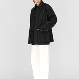 (PRE-ORDER) LIAM Lambskin Leather Collar Field Jacket in Black Japanese Raw Denim