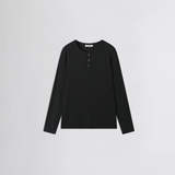 RIBBED L/S HENLEY in black charcoal marl
