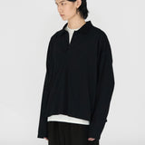 BYRON Boxy L/S Polo in Black Long Staple Cotton