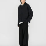 BYRON Boxy L/S Polo in Black Long Staple Cotton