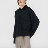 BYRON Boxy L/S Polo in Black Long Staple Cotton