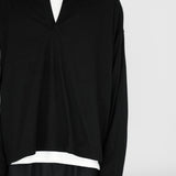 BYRON Boxy L/S Polo in Black Long Staple Cotton