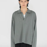 BYRON Boxy L/S Polo in Grey Olive Long Staple Cotton
