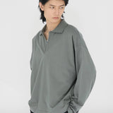 BYRON Boxy L/S Polo in Grey Olive Long Staple Cotton