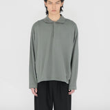 BYRON Boxy L/S Polo in Grey Olive Long Staple Cotton