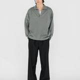 BYRON Boxy L/S Polo in Grey Olive Long Staple Cotton