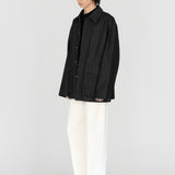 (PRE-ORDER) LIAM Lambskin Leather Collar Field Jacket in Black Japanese Raw Denim