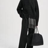 MILES High Neck Cropped Zip Sweater in Black Melange