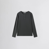 RIBBED L/S HENLEY in dark slate grey